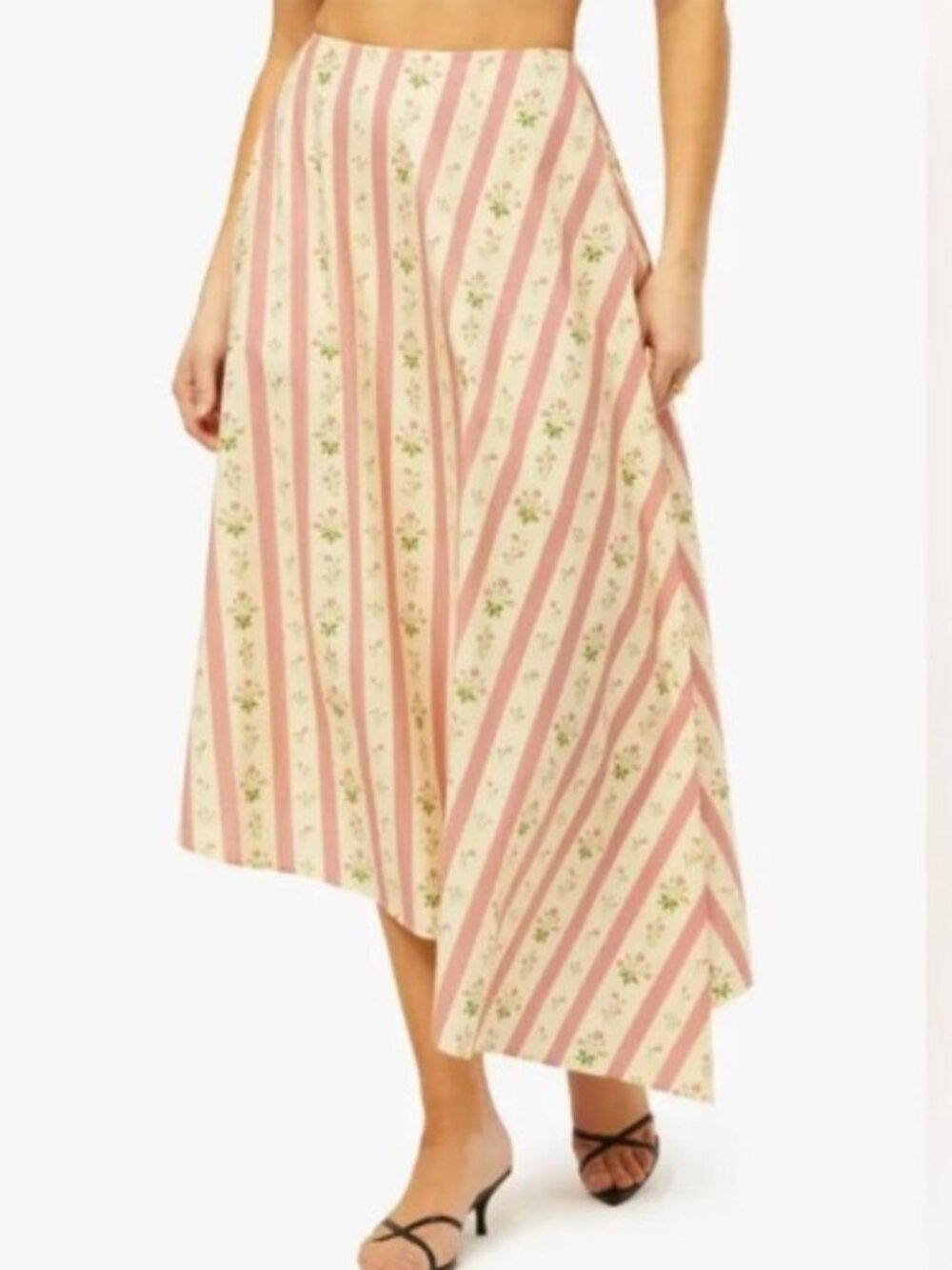 Anthropology WeWoreWhat Asymmetrical Floral Midi Skirt Size 10 Floral Striped